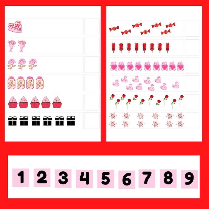 valentines counting matching games