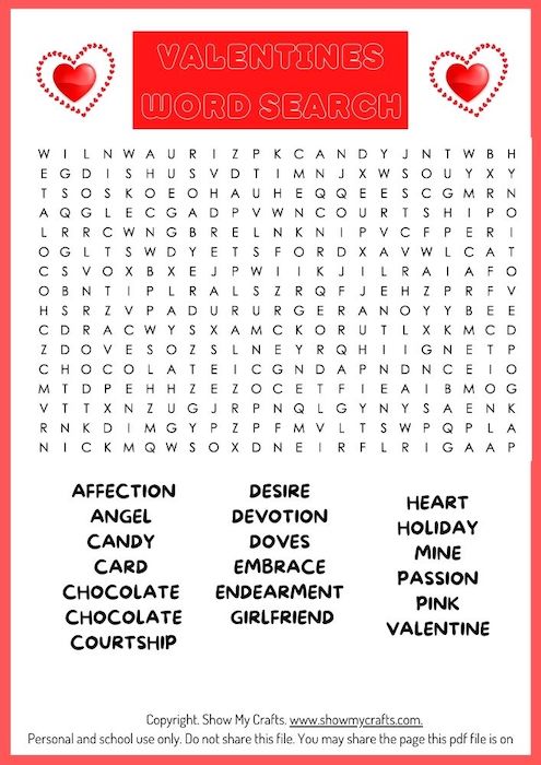 Valentines Word Search easy