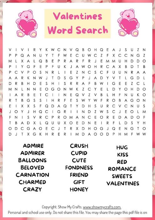 Valentines Word Search printable