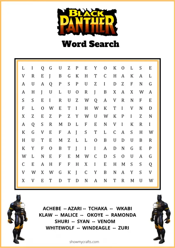 Black Panther Word Search And Games Printables ShowMyCrafts