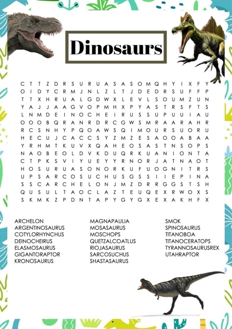 Free Printable Dinosaur Word Search Activity