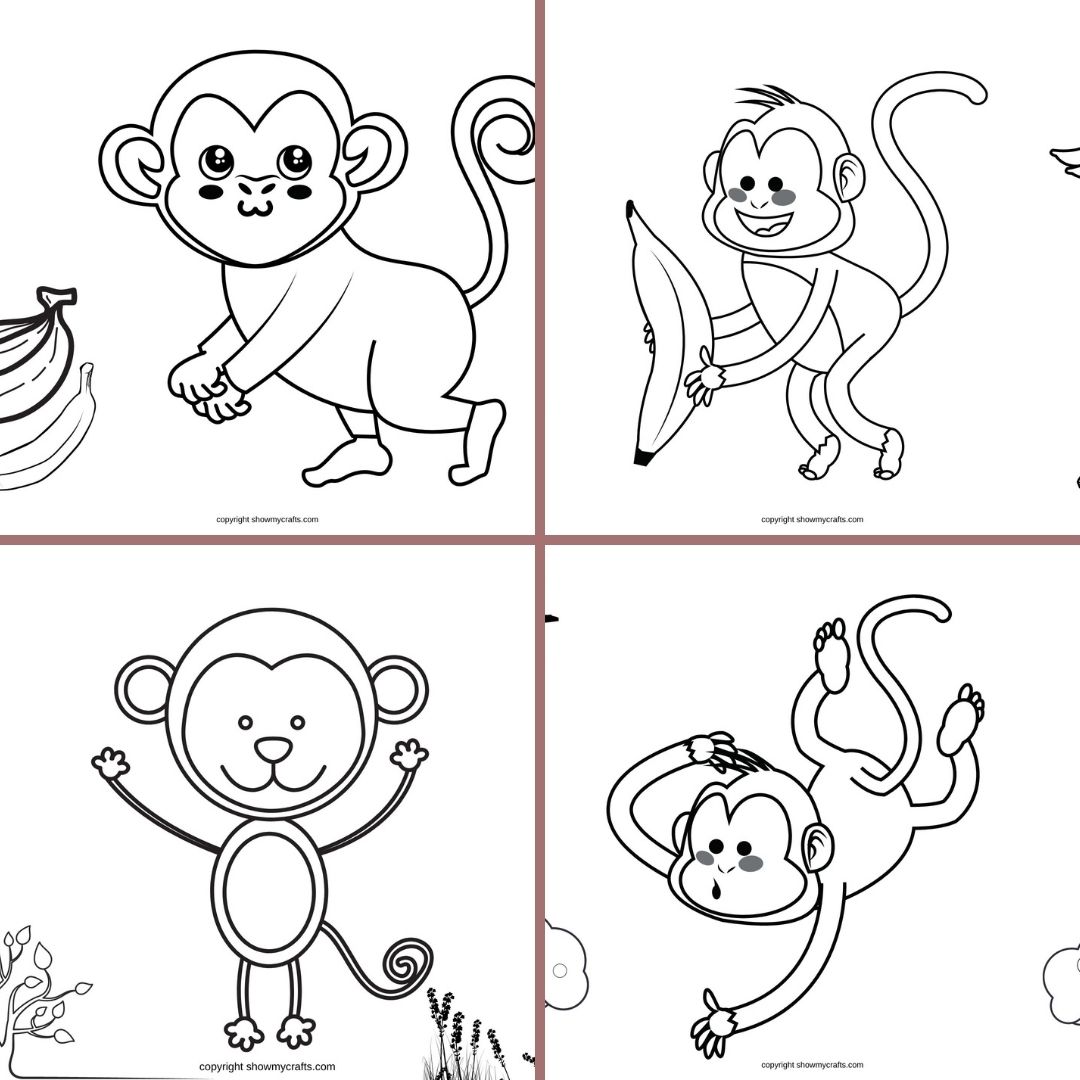 monkey colouring pages for preschoolers