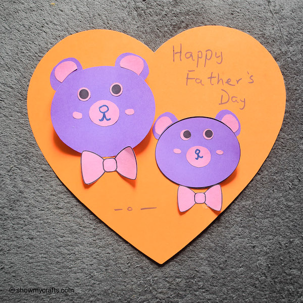 heart bear card craft - father's day card idea