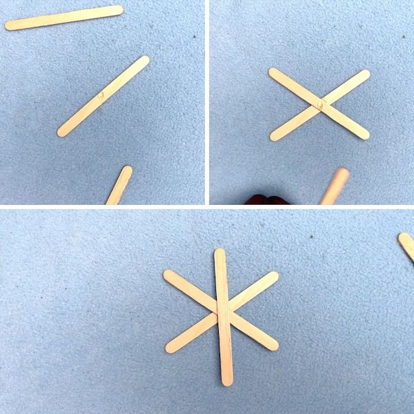 make a snowflake with 3 popsicle sticks