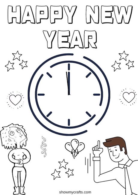 New Years colouring pages