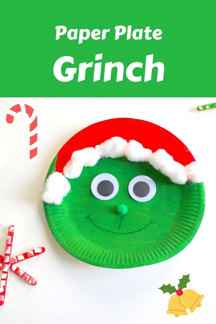 Paper Plate Grinch With Santa hat