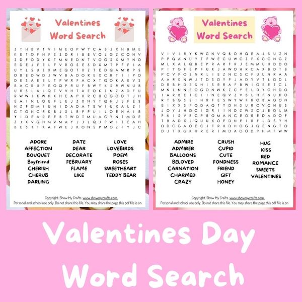 valentines word search