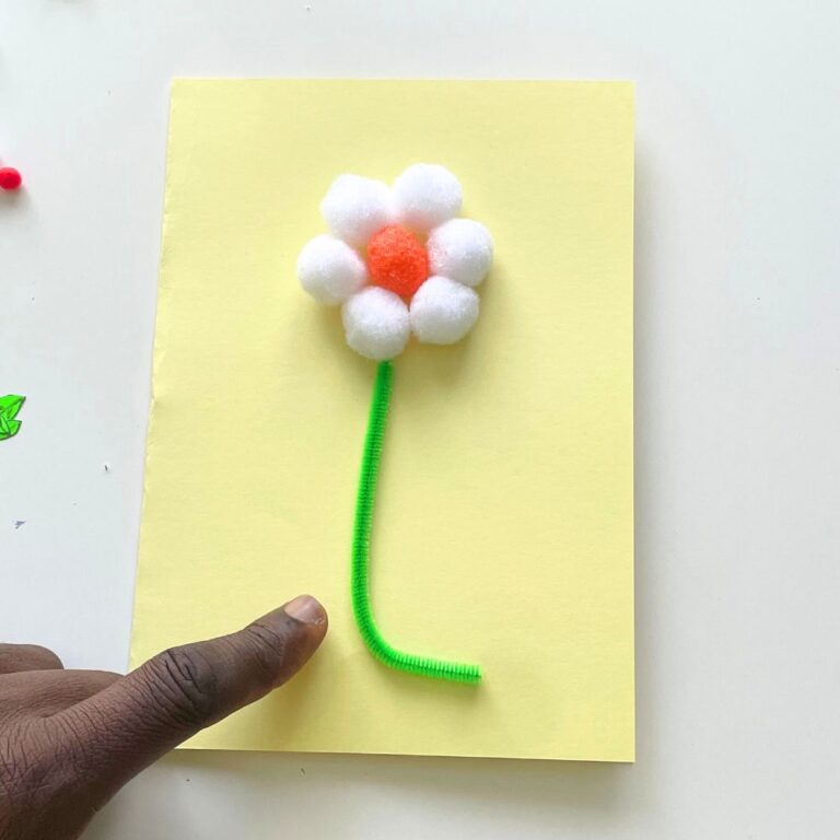 Mother's Day flower card - kids Pom pom craft